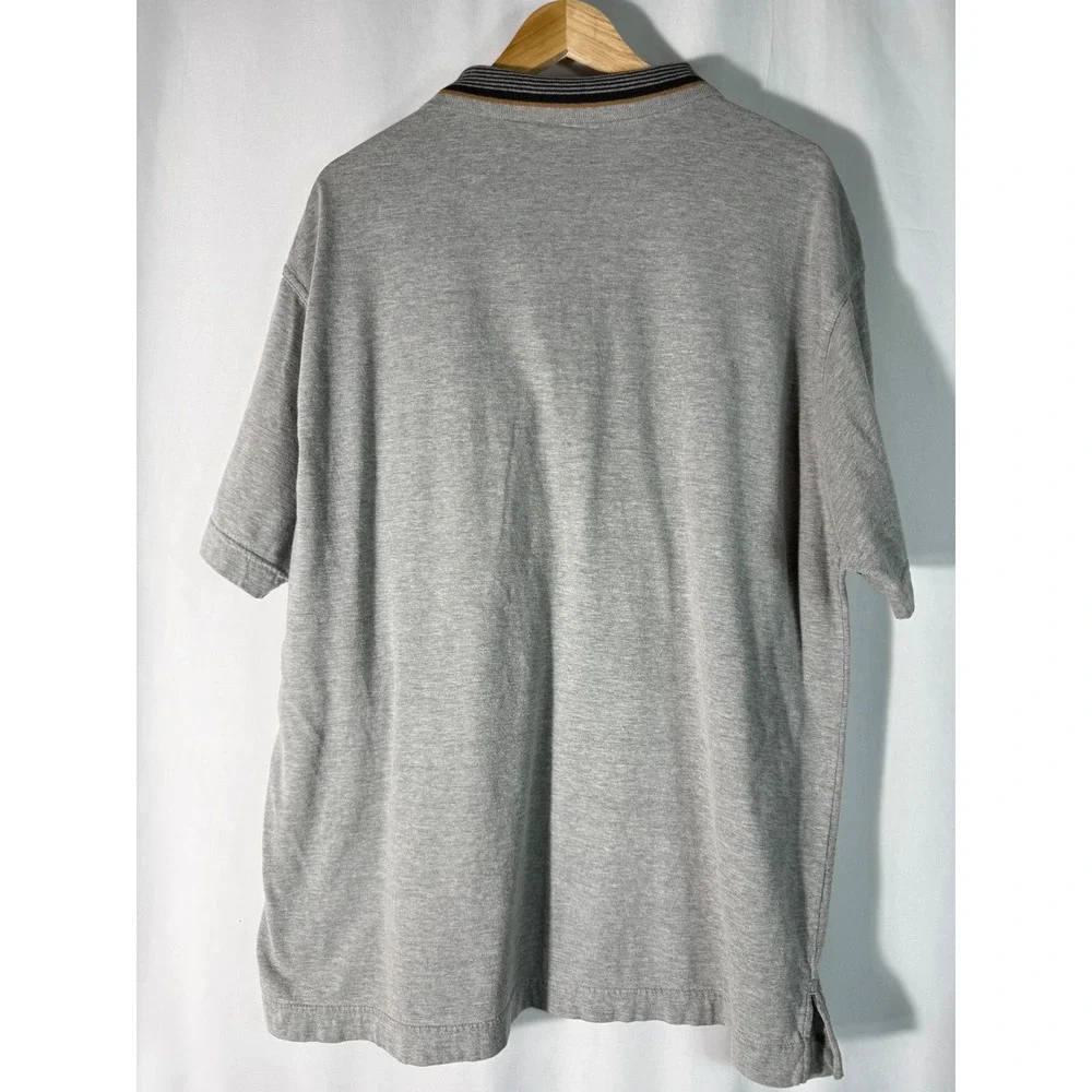 VTG Levis Mens XL‎ Gray Quarter Zip Polo Shirt Striped Collar Short Sleeve